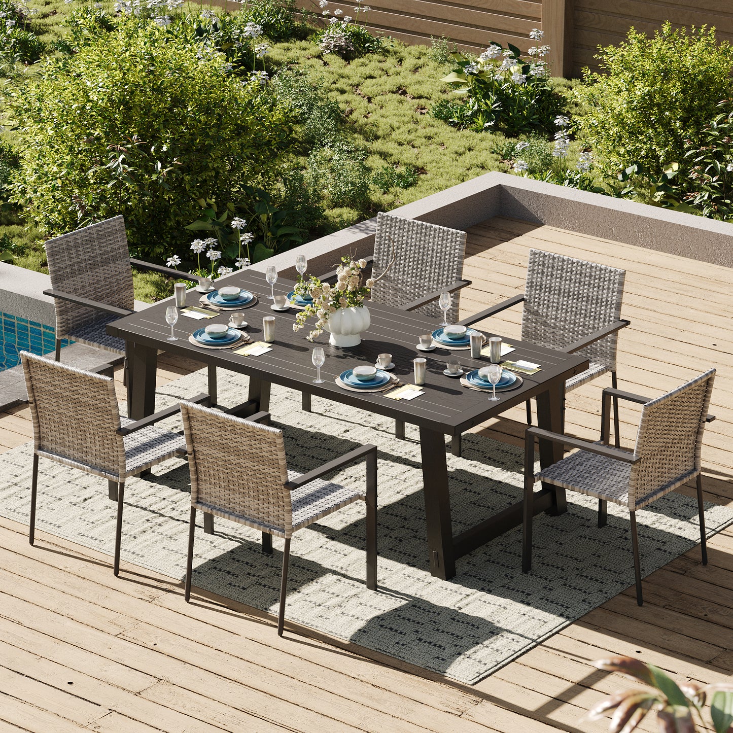 Amopatio Stackable Wicker Chairs, Patio Dining Chairs Set of 4, All-Weather Breathable Outdoor Dining Chair, Steel Frame, Armchair w/Armrests, for Garden, Porch, Deck, Poolside, Fire Pit, Gray