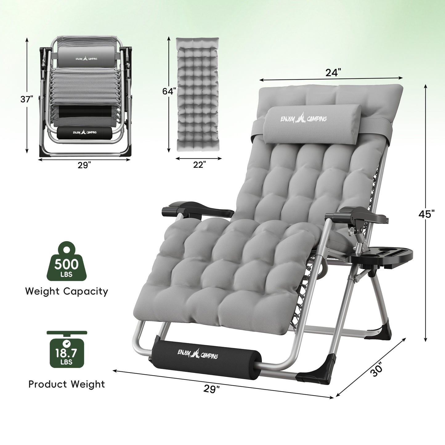 Amopatio Oversized Zero Gravity Chair, 29in Reclining Camping Lounge Chair Upgraded Lock and Footrest, Cup Holder, Removable Cushion & Headrest Folding Patio Recliner for Indoor Outdoor