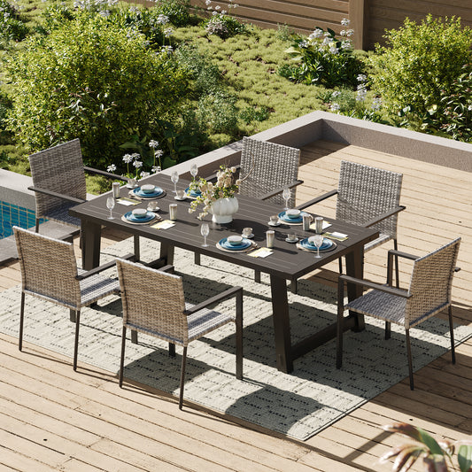 Amopatio Stackable Wicker Chairs, Patio Dining Chairs Set of 4, All-Weather Breathable Outdoor Dining Chair, Steel Frame, Armchair w/Armrests, for Garden, Porch, Deck, Poolside, Fire Pit, Gray