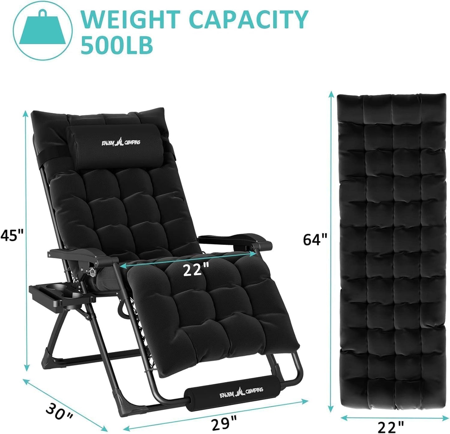 Amopatio Oversized Zero Gravity Chair with Cushion, XL Folding Outdoor Lounge Reclining Patio Chair with Tray/Footrest/Headrest for Camping Sunbathing Relaxing