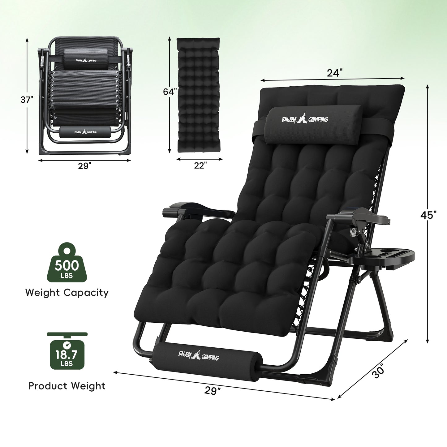 Amopatio Oversized Zero Gravity Chair Set of 2, 29''W Reclining Camping Lounge Chair Upgraded Lock and Footrest, Cup Holder, Removable Cushion & Headrest Folding Patio Recliner for Indoor Outdoor