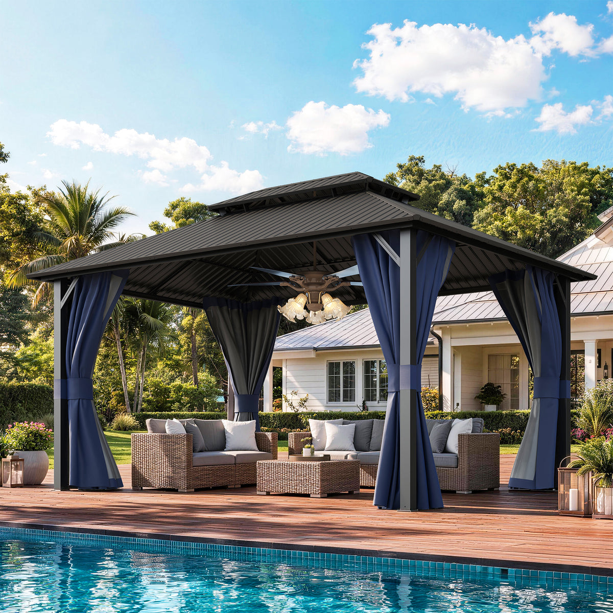 Amopatio 12x16FT Hardtop Gazebo, Metal Galvanized Steel Double Roof