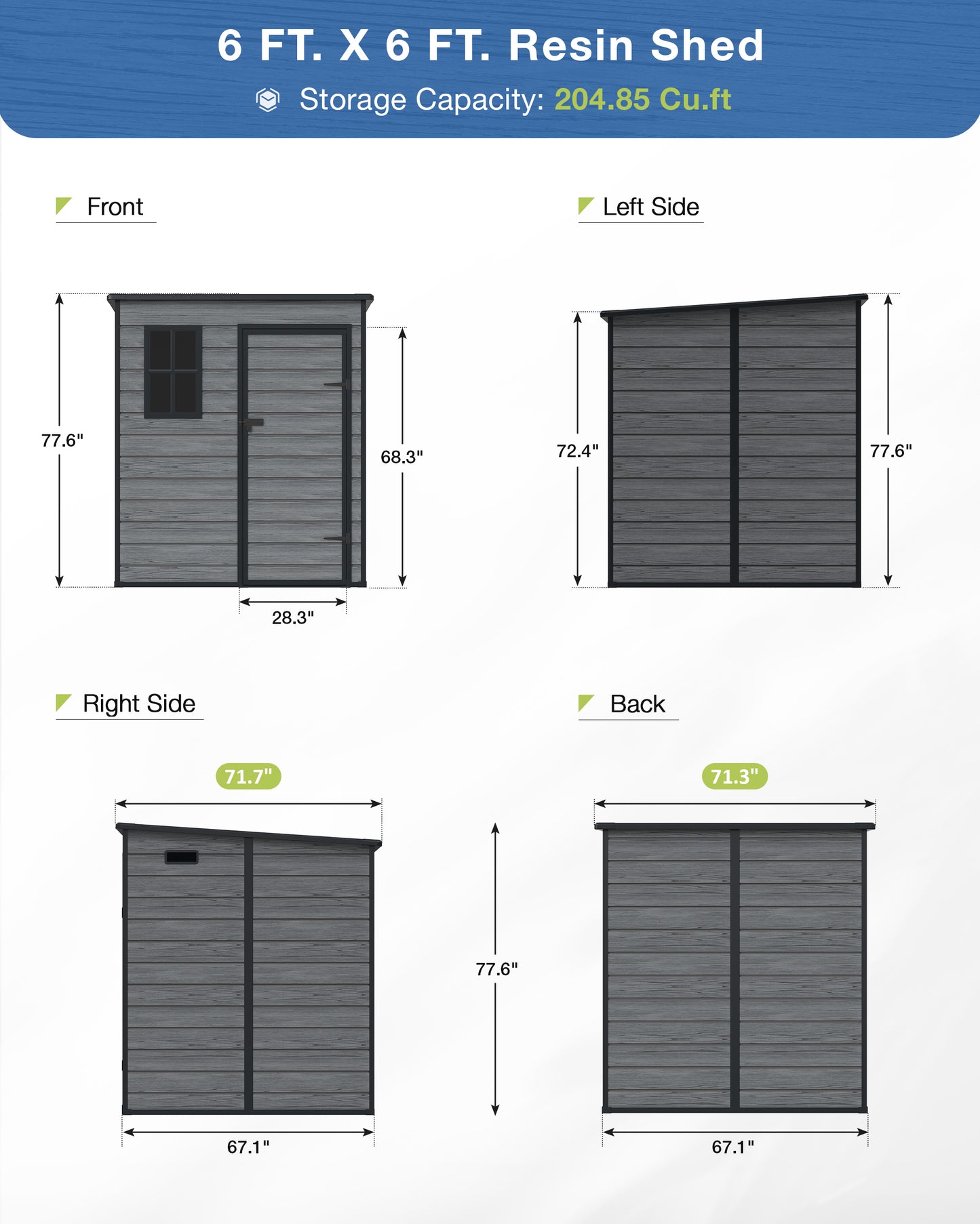 Amopatio Resin Outdoor Storage Shed 6x6FT
