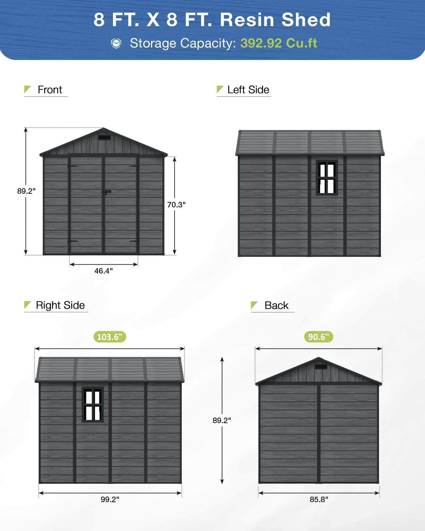 Amopatio Resin Outdoor Storage Shed 8x8FT