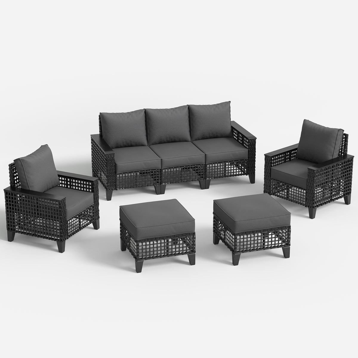 Amopatio Outdoor Patio Furniture Set 7-Piece Wicker Conversation Set, Grey