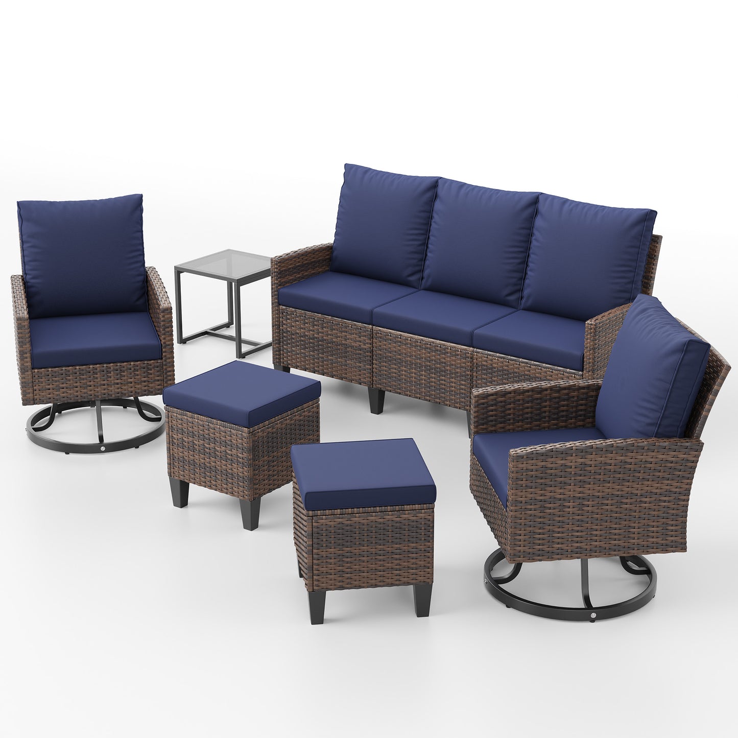 Outdoor Patio Furniture Set, 6 Pieces Conversation Sofa with 360°Swivel Chairs, All Weather Wicker Outdoor Furniture Couch for Backyard Garden Pool Deck,Blue
