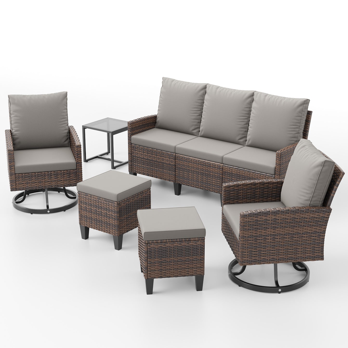 Outdoor Patio Furniture Set, 6 Pieces Conversation Sofa with 360°Swivel Chairs, All Weather Wicker Outdoor Furniture Couch for Backyard Garden Pool Deck,Grey