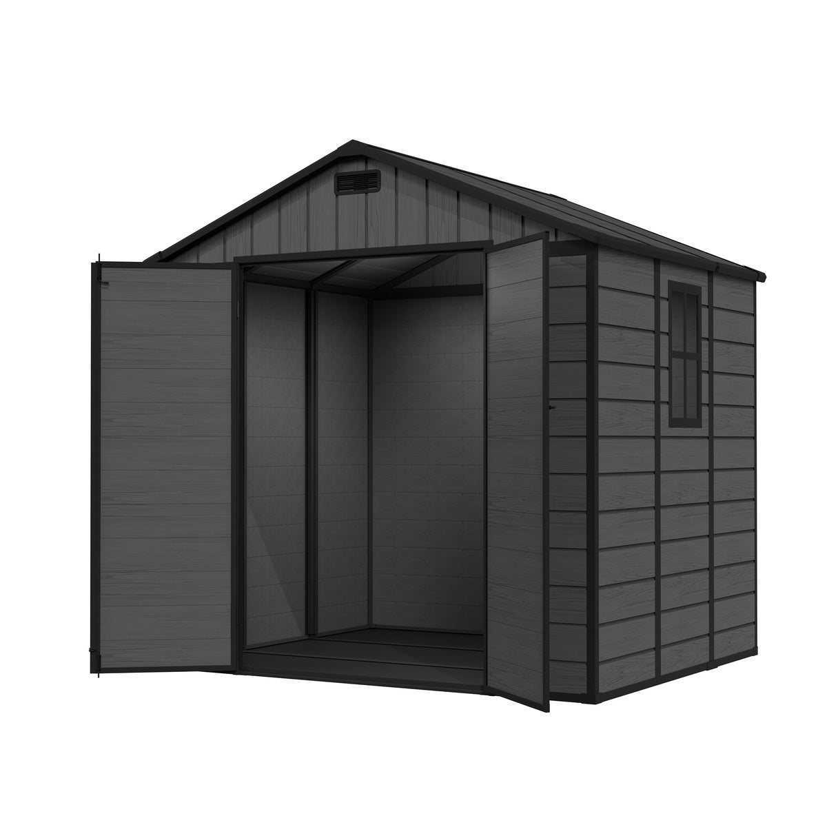 Amopatio 8x6 FT Resin Shed with Floor Included, Outdoor Storage Shed, Plastic Sheds for Bike, Garden Tools, Dark Grey