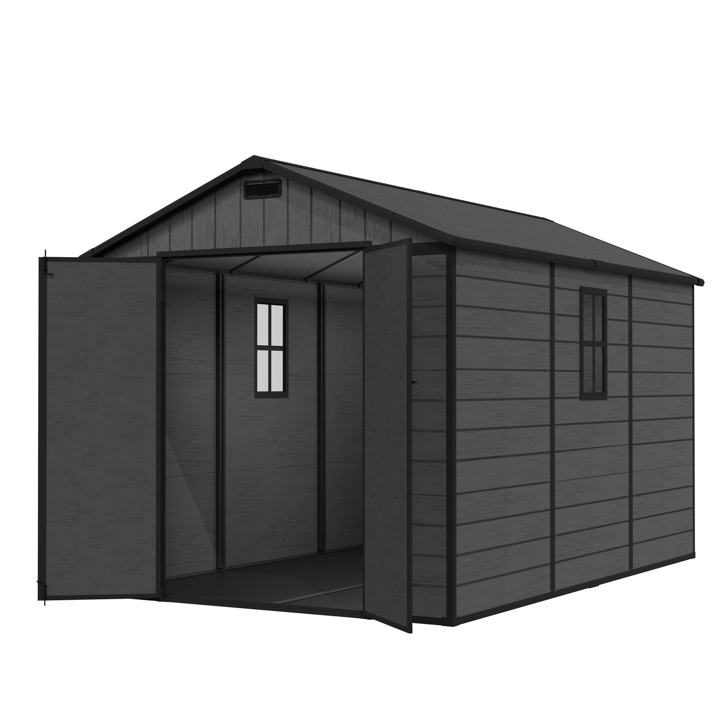 Amopatio 8X12 FT Resin Storage Shed with Floor Included, Plastic Outdoor Shed with Lockable Door, Window & Vents, for Lawnmower, Garden Tools, Pool Supplies, Dark Grey