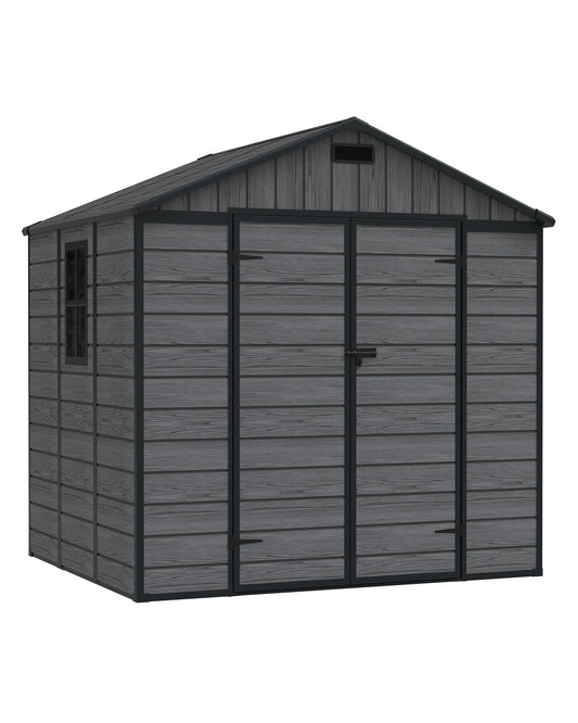 Amopatio Storage Shed 6x8, Resin Outdoor Shed with Floor Included, Plastic Sheds Outdoor Storage for Garden Tools, Bike, Sheds & Outdoor Storage with Lockable Door, Window & Vents, Charcoal Gray
