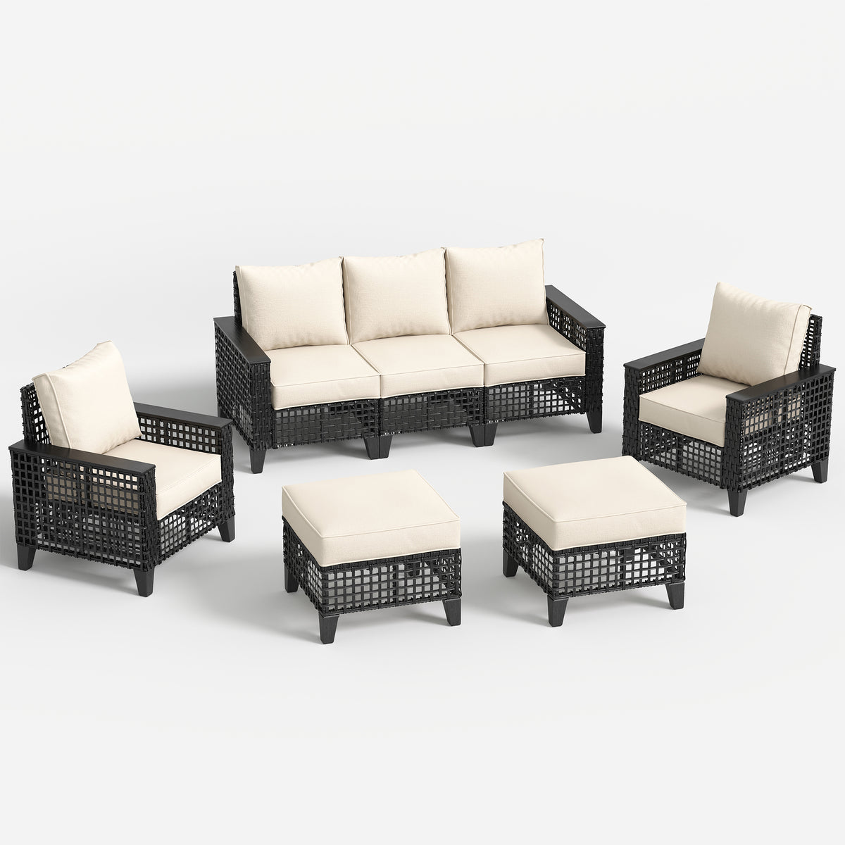 Amopatio Outdoor Patio Furniture Set 7-Piece Wicker Conversation Set, Beige