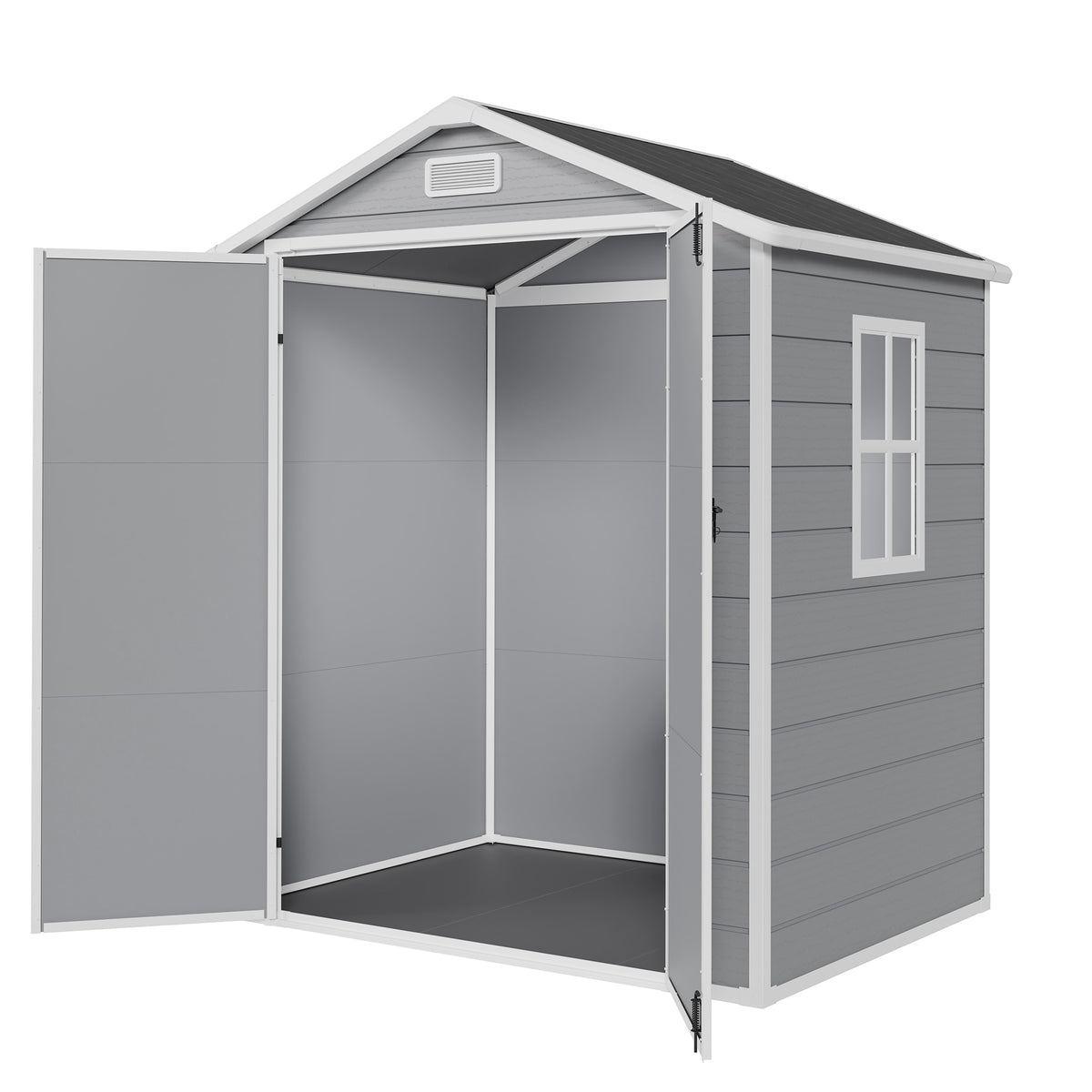 Amopatio 6x4 FT Outdoor Storage Shed with Floor, Grey & White