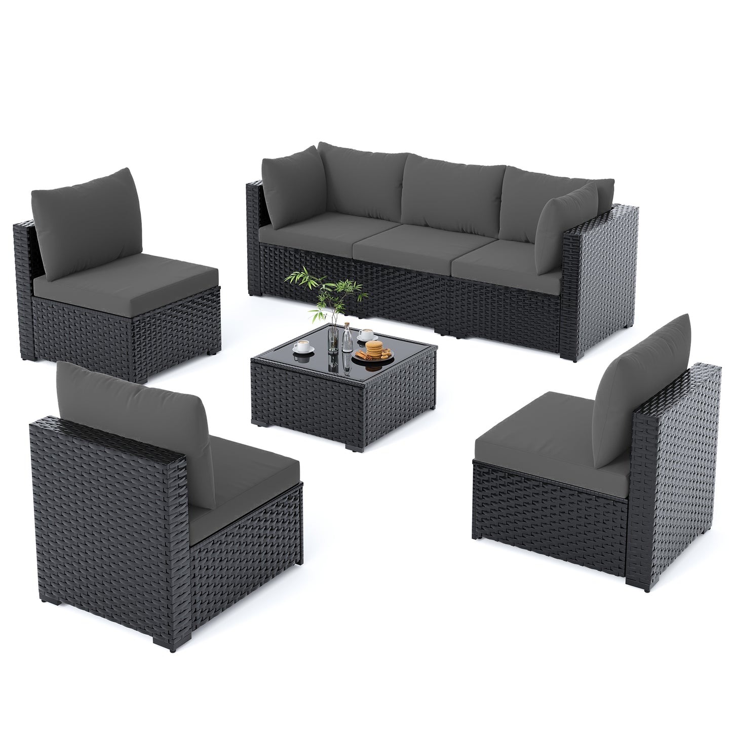 Amopatio 7 Piece Patio Furniture Set, Outdoor Sectional Modular Wicker Outdoor Furniture, Coffee Table Included, for Porch, Garden, Backyard,Grey