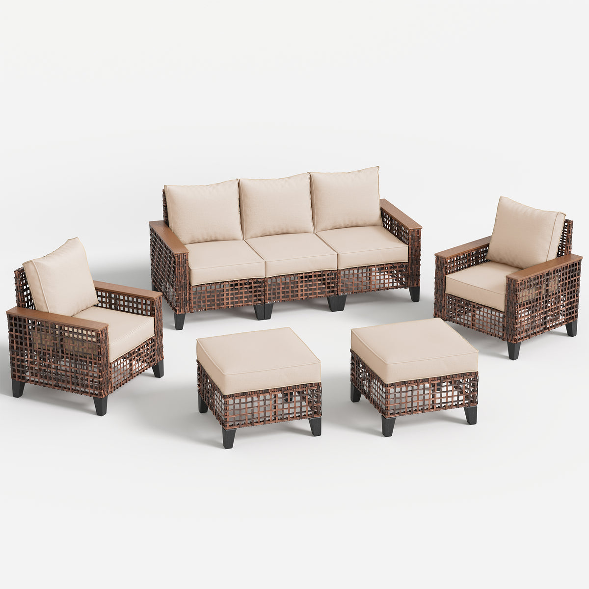 Amopatio Outdoor Patio Furniture Set 7-Piece Wicker Conversation Set, Khaki