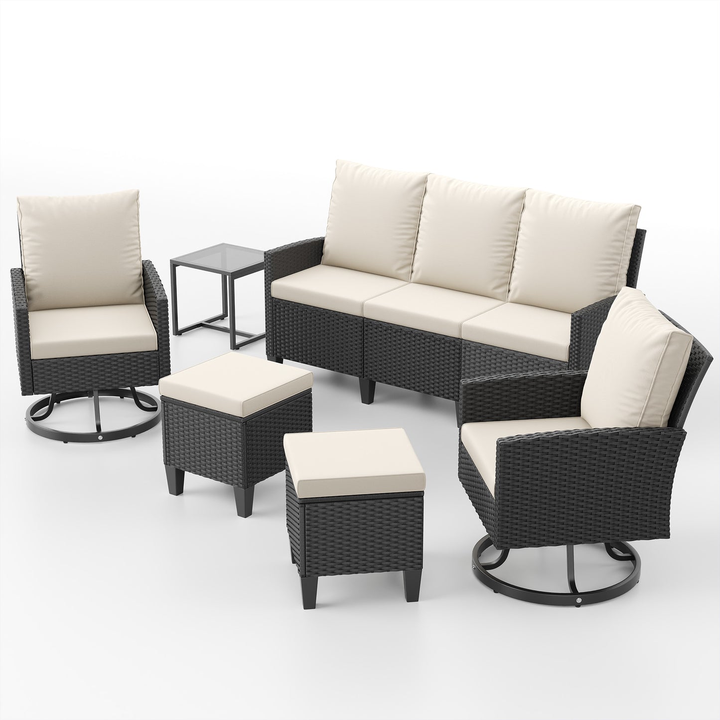 Outdoor Patio Furniture Set, 6 Pieces Conversation Sofa with 360°Swivel Chairs, All Weather Wicker Outdoor Furniture Couch for Backyard Garden Pool Deck,Beige