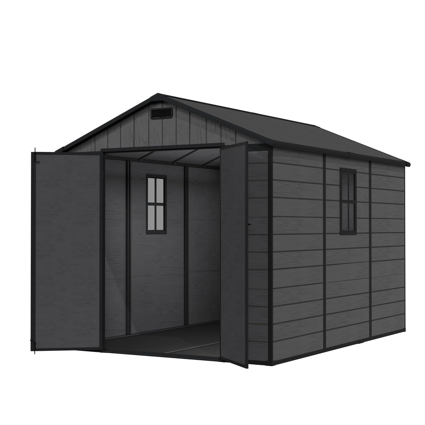 Amopatio 8x10 FT Outdoor Resin Shed, Storage Shed with Floor, Plastic Sheds for Bike, Garden Tools, Sheds & Outdoor Storage with Lockable Door, Window & Vents,Dark Grey