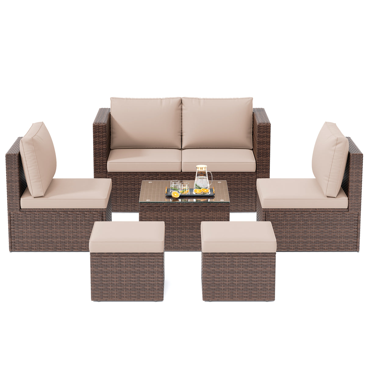 Amopatio Patio Furniture Set, Outdoor Sectional, Khaki