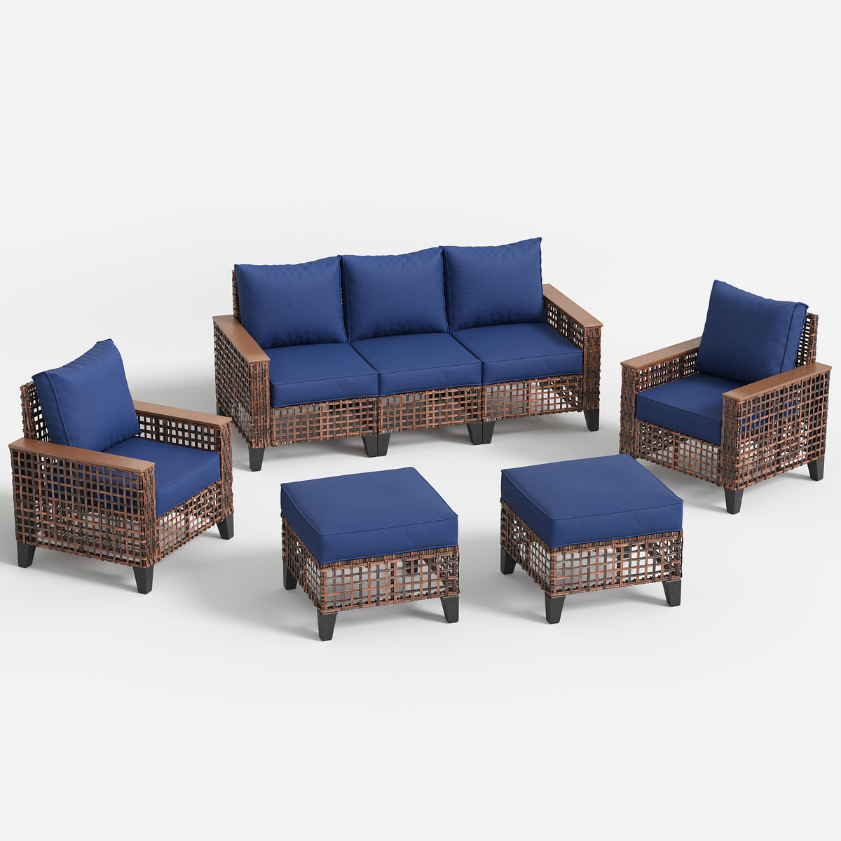 Amopatio Outdoor Patio Furniture Set 7-Piece Wicker Conversation Set, Blue
