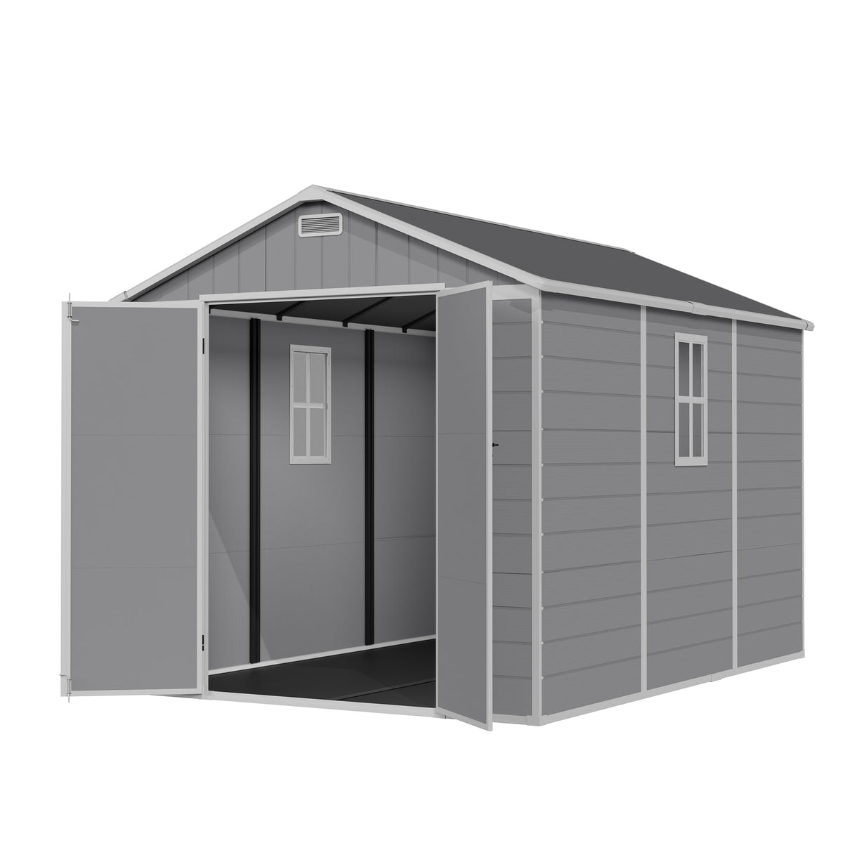 Amopatio 8X10 FT Outdoor Resin Storage Shed with Floor Included, Plastic Tool Shed with Lockable Door, Window & Vents, Waterproof, for Bike & Garden Tools, Light Grey