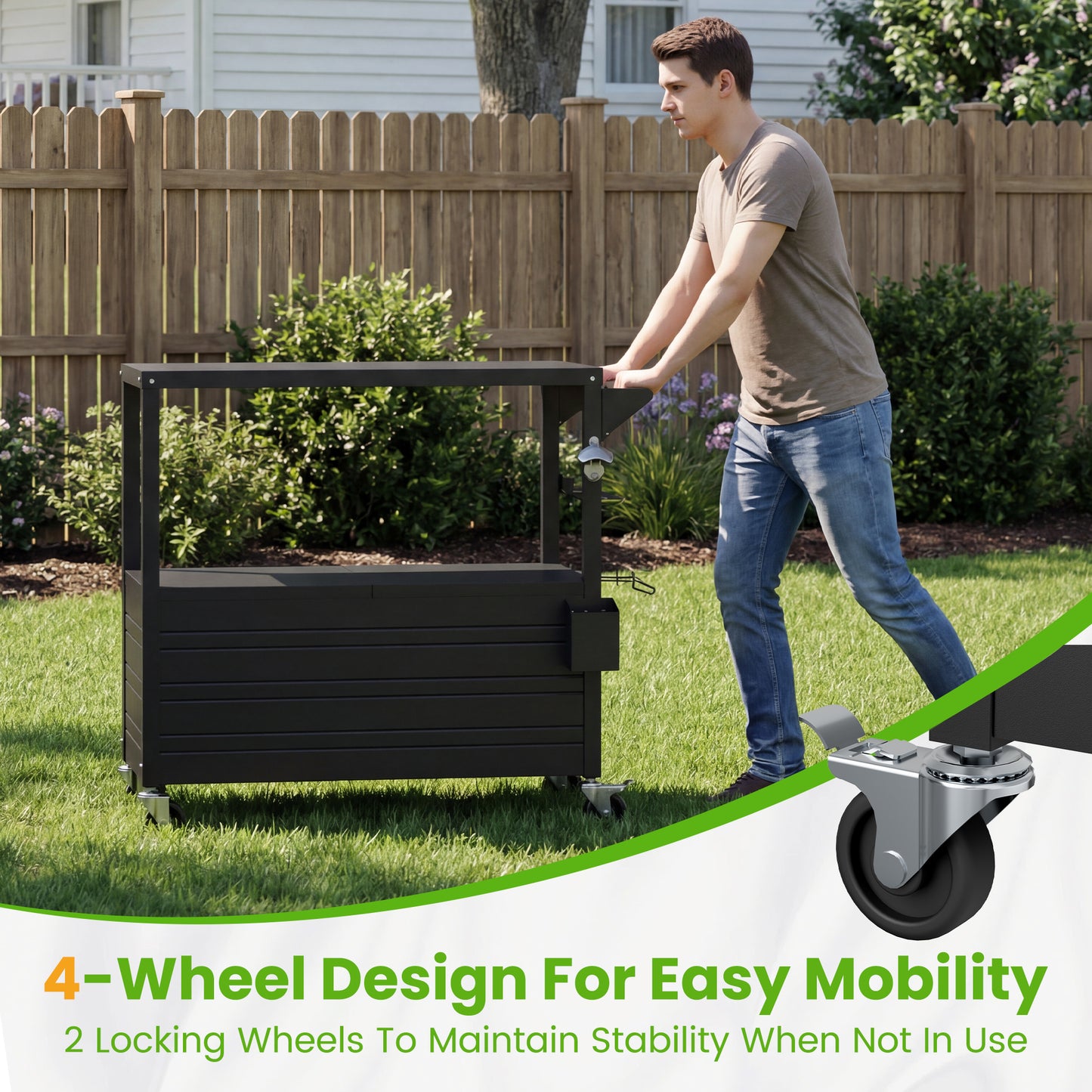 80QT Rolling Ice Chest with Tabletop, Insulated Cooler Cart with Wheels, Outdoor Kitchen Prep Station & Drink Cooler for Patio, BBQ, Camping, Black
