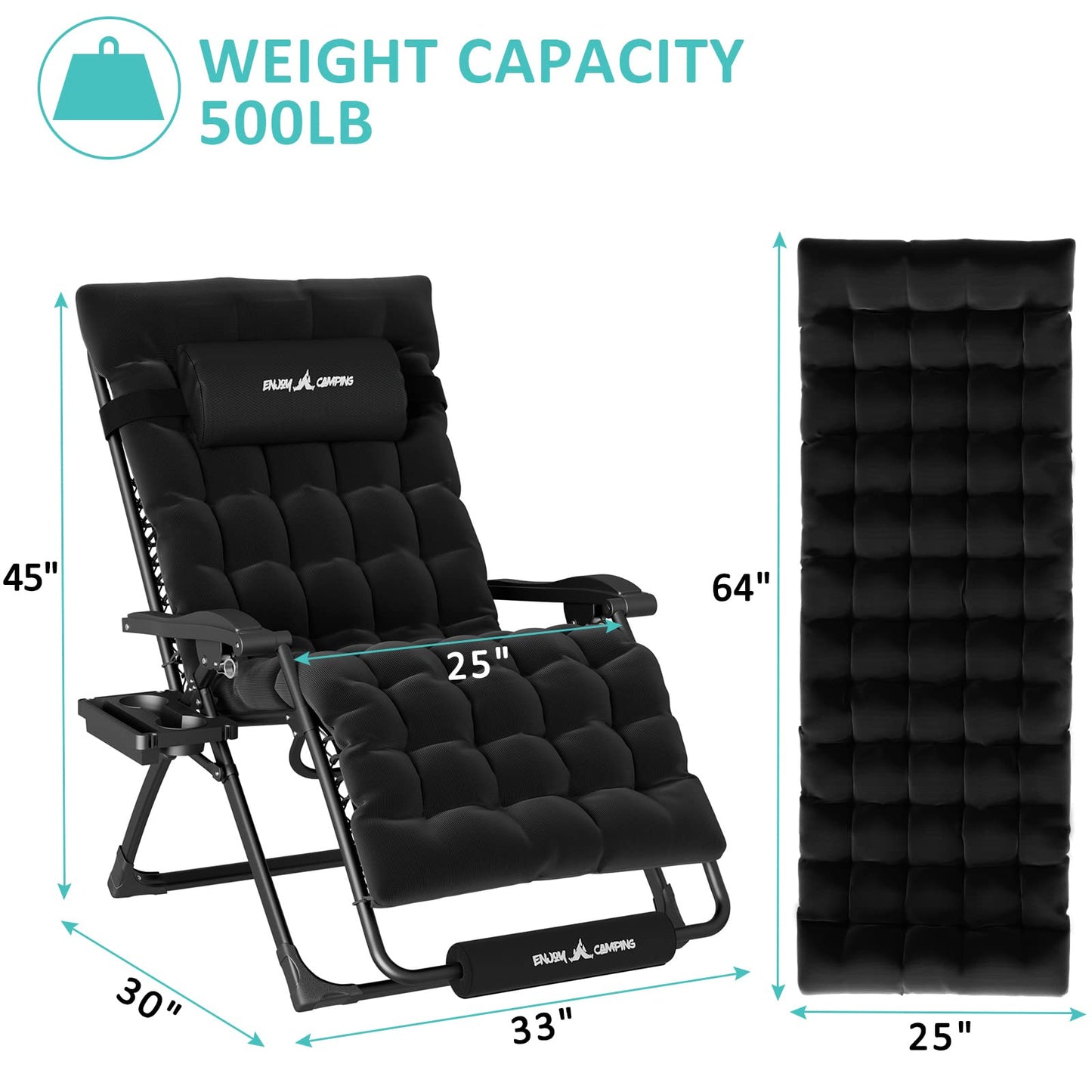 Amopatio Oversized Zero Gravity Chair with Cushion for Indoor & Outdoor, XXL 33Inch Patio Folding Reclining Lounge Chair with Tray/Footrest/Headrest