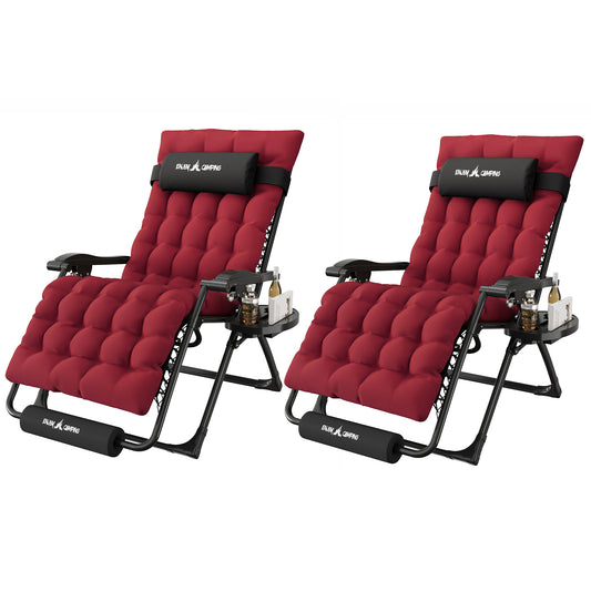 Amopatio Oversized Zero Gravity Chair Set of 2, 29''W Reclining Camping Lounge Chair Upgraded Lock and Footrest, Cup Holder, Removable Cushion & Headrest Folding Patio Recliner