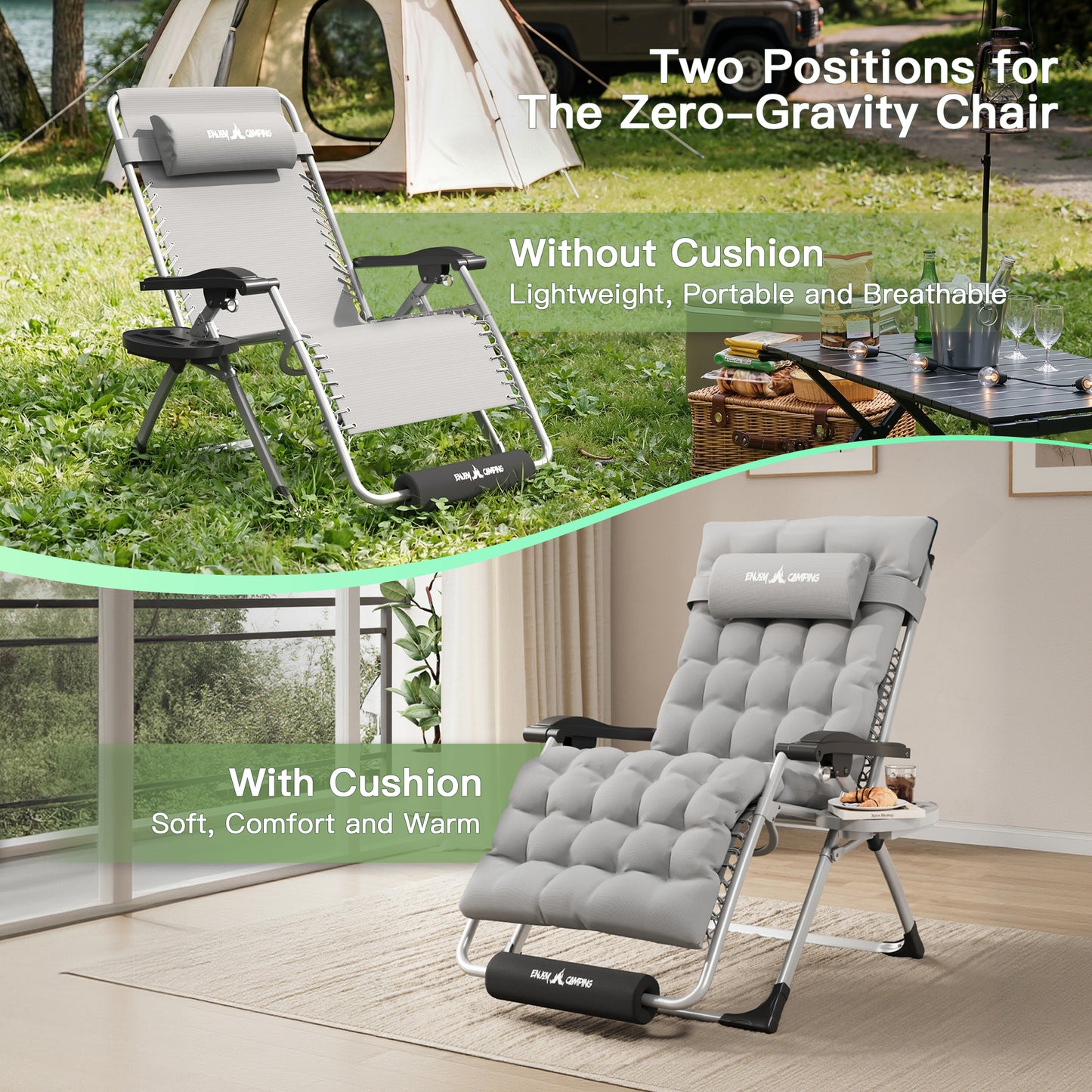 Amopatio Oversized Zero Gravity Chair, 29in Reclining Camping Lounge Chair Upgraded Lock and Footrest, Cup Holder, Removable Cushion & Headrest Folding Patio Recliner for Indoor Outdoor
