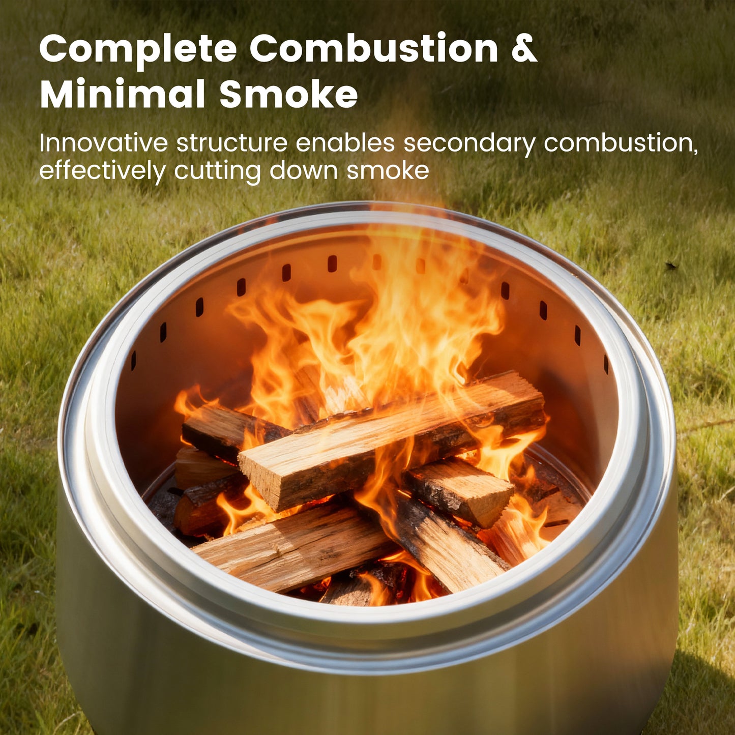 Amopatio Smokeless Fire Pit with Stand, Removable Ash Pan, 21'' Portable Fire Pits with Carry Bag Stainless Steel Wood Burning Outdoor Firepit for Camping Patio & Backyard