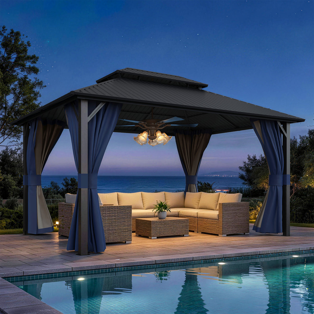 Amopatio 12x16FT Hardtop Gazebo, Metal Galvanized Steel Double Roof