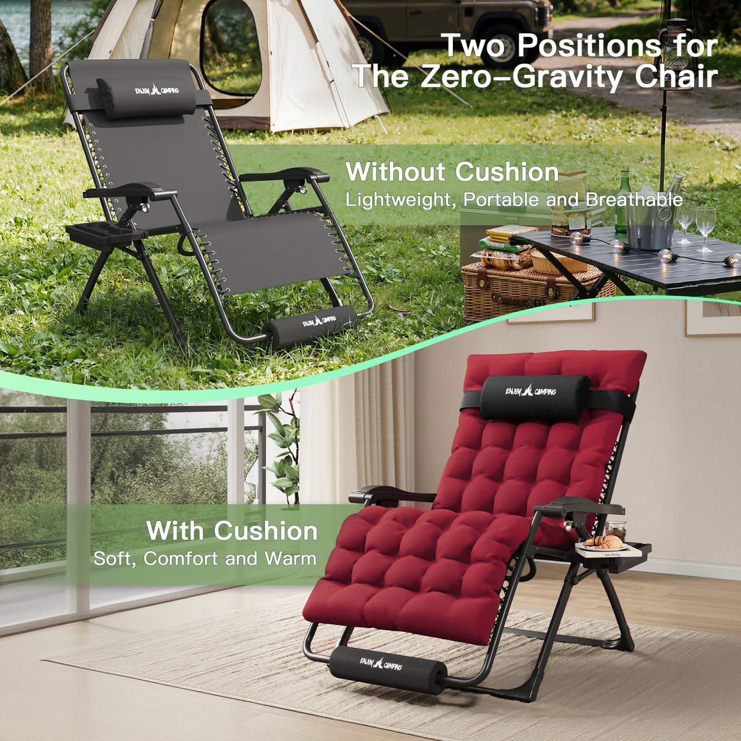 Amopatio Oversized Zero Gravity Chair, 33''W Reclining Camping Lounge Chair Upgraded Lock and Footrest, Cup Holder, Removable Cushion & Headrest Folding Patio Recliner