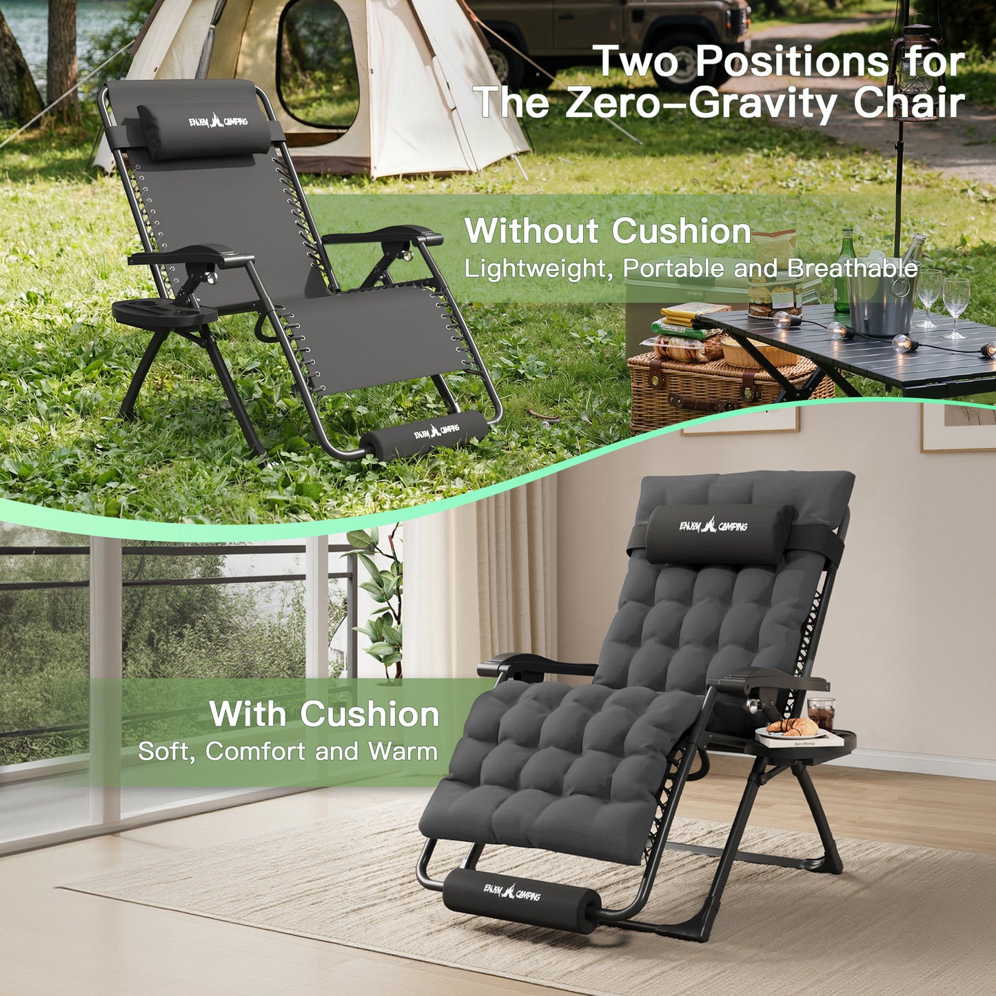 Amopatio Oversized Zero Gravity Chair Set of 2, 29in Reclining Camping Lounge Chair Upgraded Lock and Footrest, Folding Patio Recliner with Cup Holder, Removable Cushion & Headrest