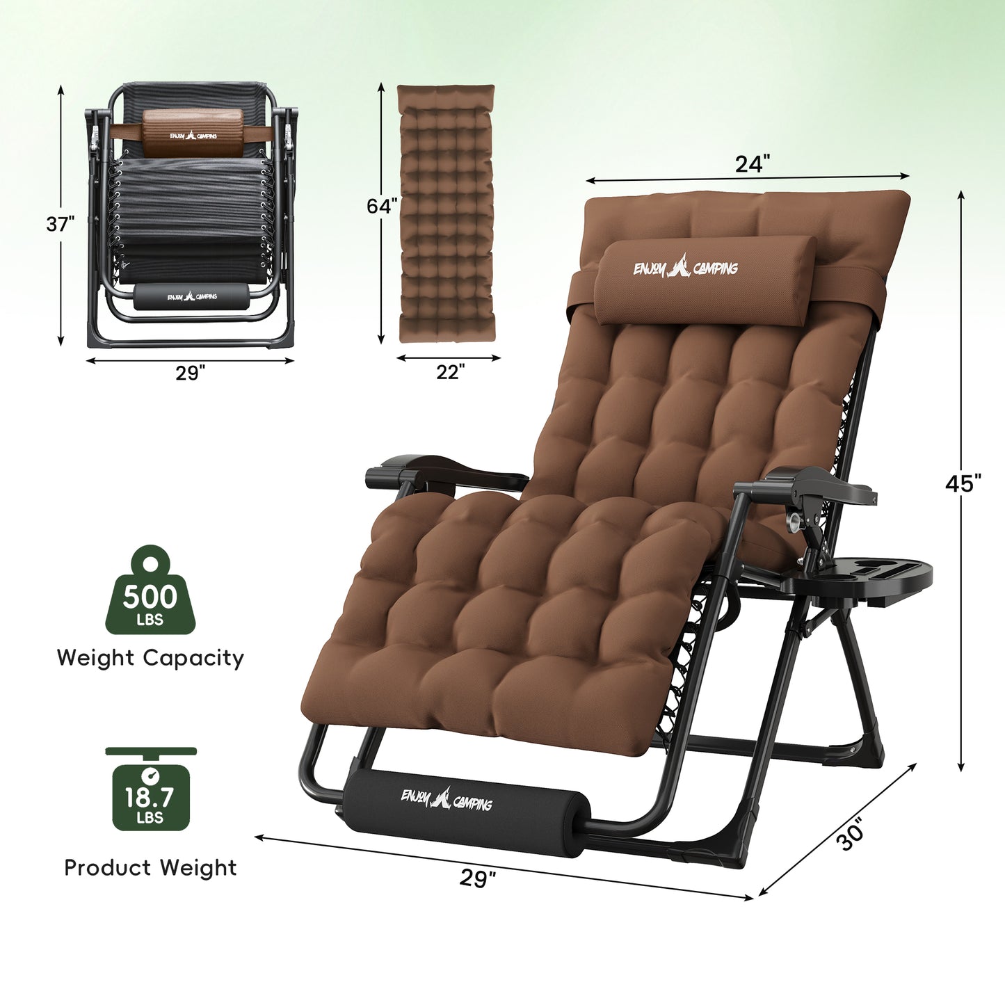 Amopatio Oversized Zero Gravity Chair, 29''W Reclining Camping Lounge Chair Upgraded Lock and Footrest, Cup Holder, Removable Cushion & Headrest Folding Patio Recliner
