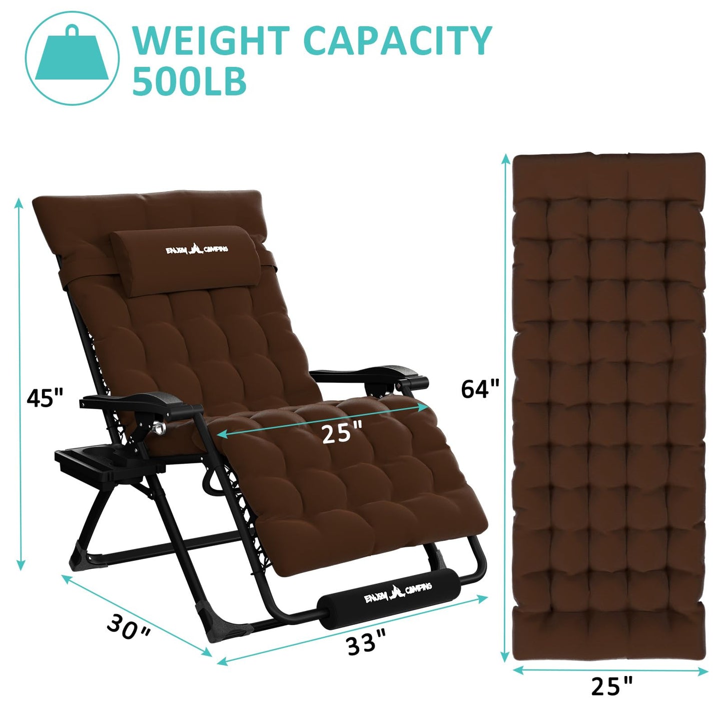 Amopatio Oversized Zero Gravity Chair with Cushion for Indoor & Outdoor, XXL 33Inch Patio Folding Reclining Lounge Chair with Tray/Footrest/Headrest