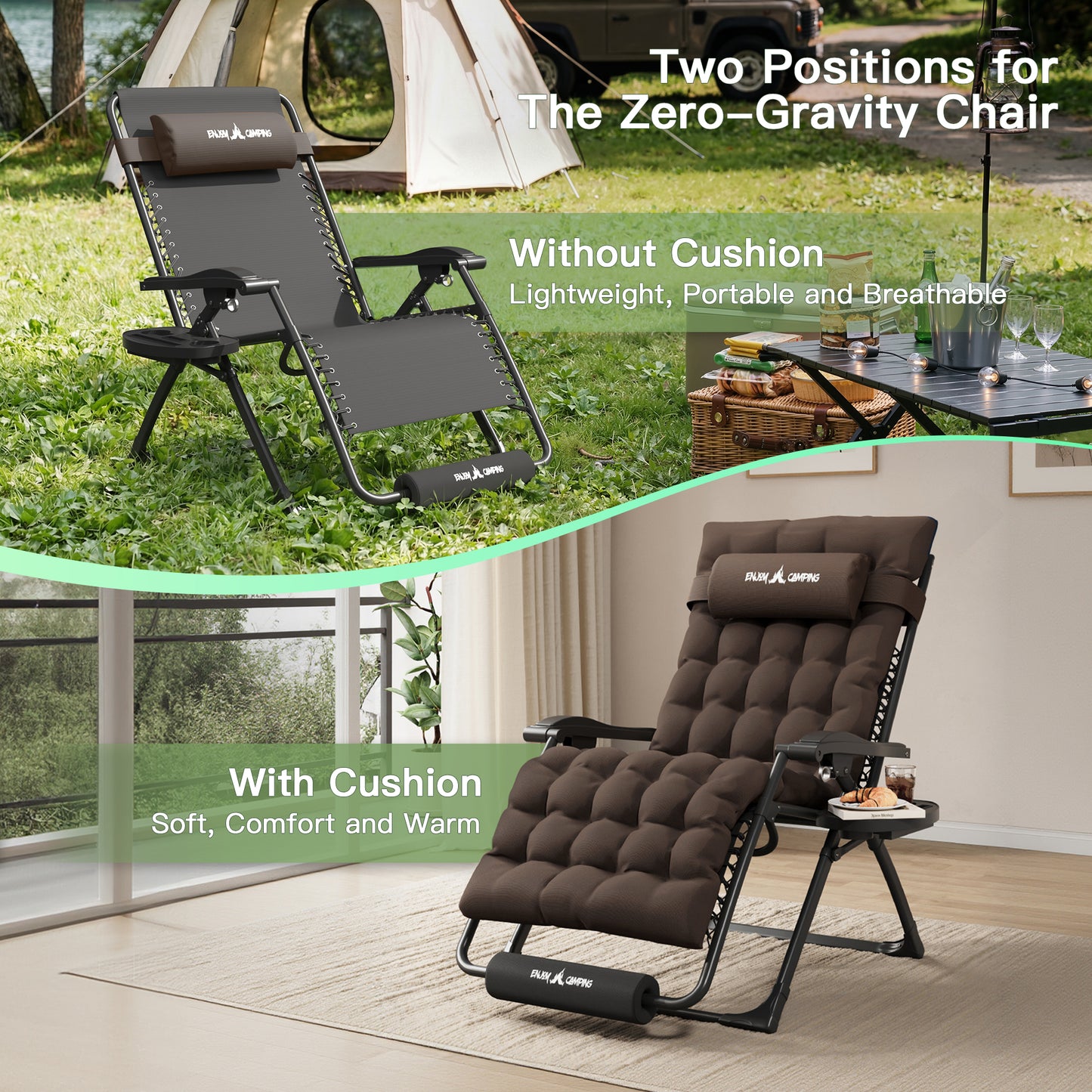 Amopatio Oversized Zero Gravity Chair, 29''W Reclining Camping Lounge Chair Upgraded Lock and Footrest, Folding Patio Recliner with Cup Holder, Removable Cushion & Headrest