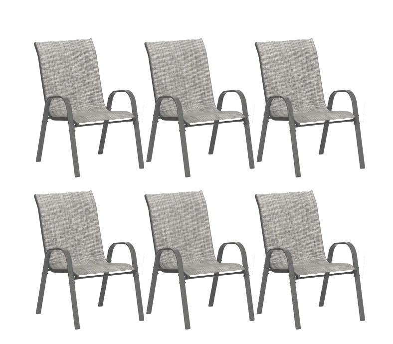 ELPOSUN Patio Chairs Set of 6, Outdoor Stackable Dining Chairs for All Weather, Breathable Garden Outdoor Furniture for Backyard Deck, Light Grey
