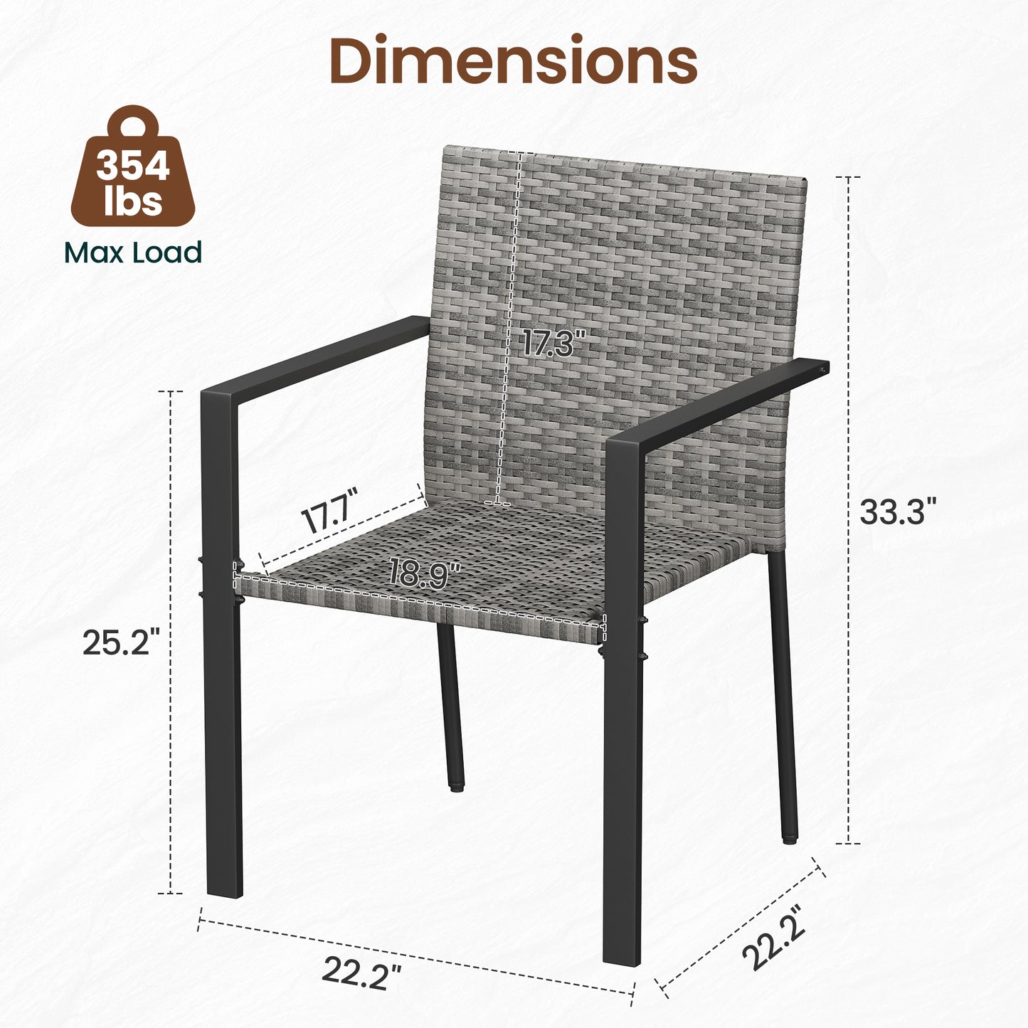 Amopatio Stackable Wicker Chairs, Patio Dining Chairs Set of 2, All-Weather Breathable Outdoor Dining Chair, Steel Frame, Armchair w/Armrests, for Garden, Porch, Deck, Poolside, Fire Pit, Gray
