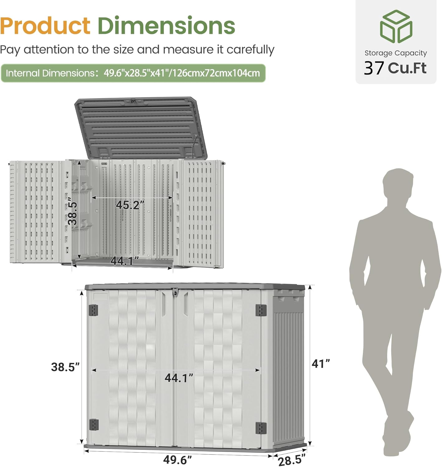 Amopatio 37 Cu Ft Premium Vertical Storage Shed, Outdoor Resin Shed with Floor, Waterproof Weather Resistance Plastic Cabinet, Lockable Doors for Patio, Garden Tools, Lawn, Grey & White