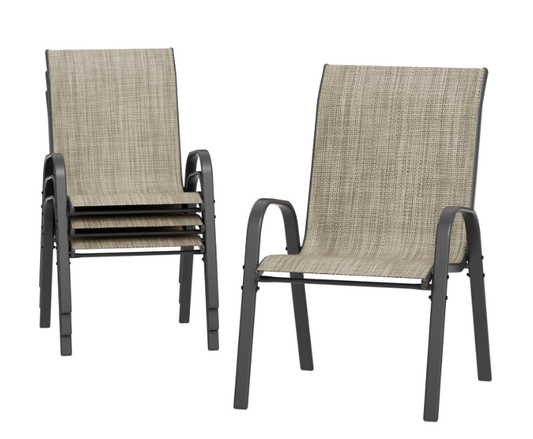 ELPOSUN Patio Chairs Set of 4, Outdoor Stackable Dining Chairs for All Weather, Breathable Garden Outdoor Furniture for Backyard Deck,Grey & White