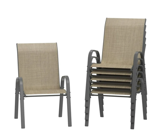 ELPOSUN Patio Chairs Set of 6, Outdoor Stackable Dining Chairs for All Weather, Breathable Garden Outdoor Furniture for Backyard Deck, Khaki
