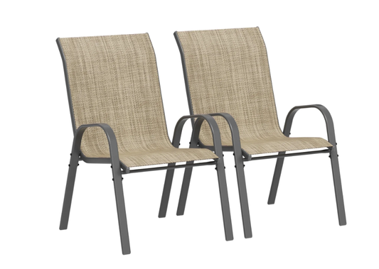 ELPOSUN Patio Chairs Set of 2, Outdoor Stackable Dining Chairs for All Weather, Breathable Garden Outdoor Furniture for Backyard Deck,Grey & White