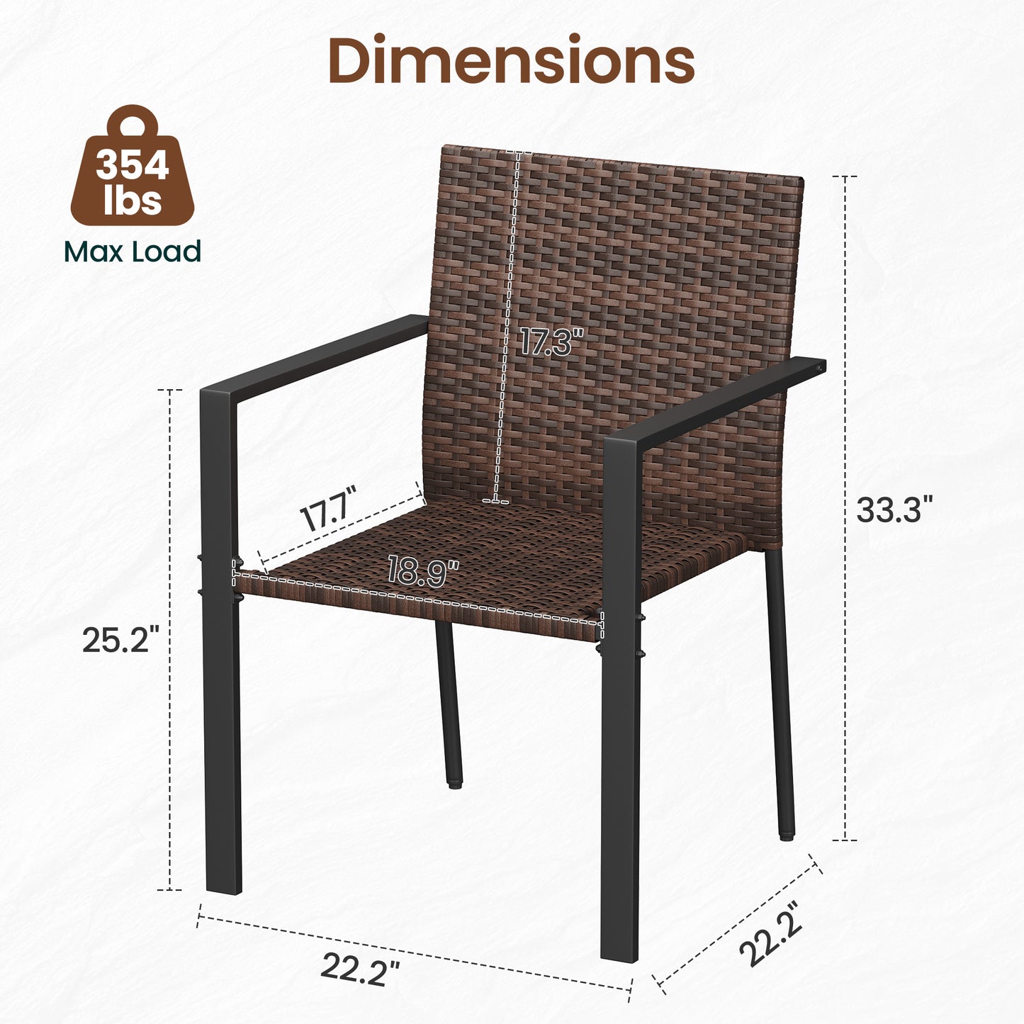 Amopatio Stackable Wicker Chairs, Patio Dining Chairs Set of 4, All-Weather Breathable Outdoor Dining Chair, Steel Frame, Armchair w/Armrests, for Garden, Porch, Deck, Poolside, Fire Pit, Brown