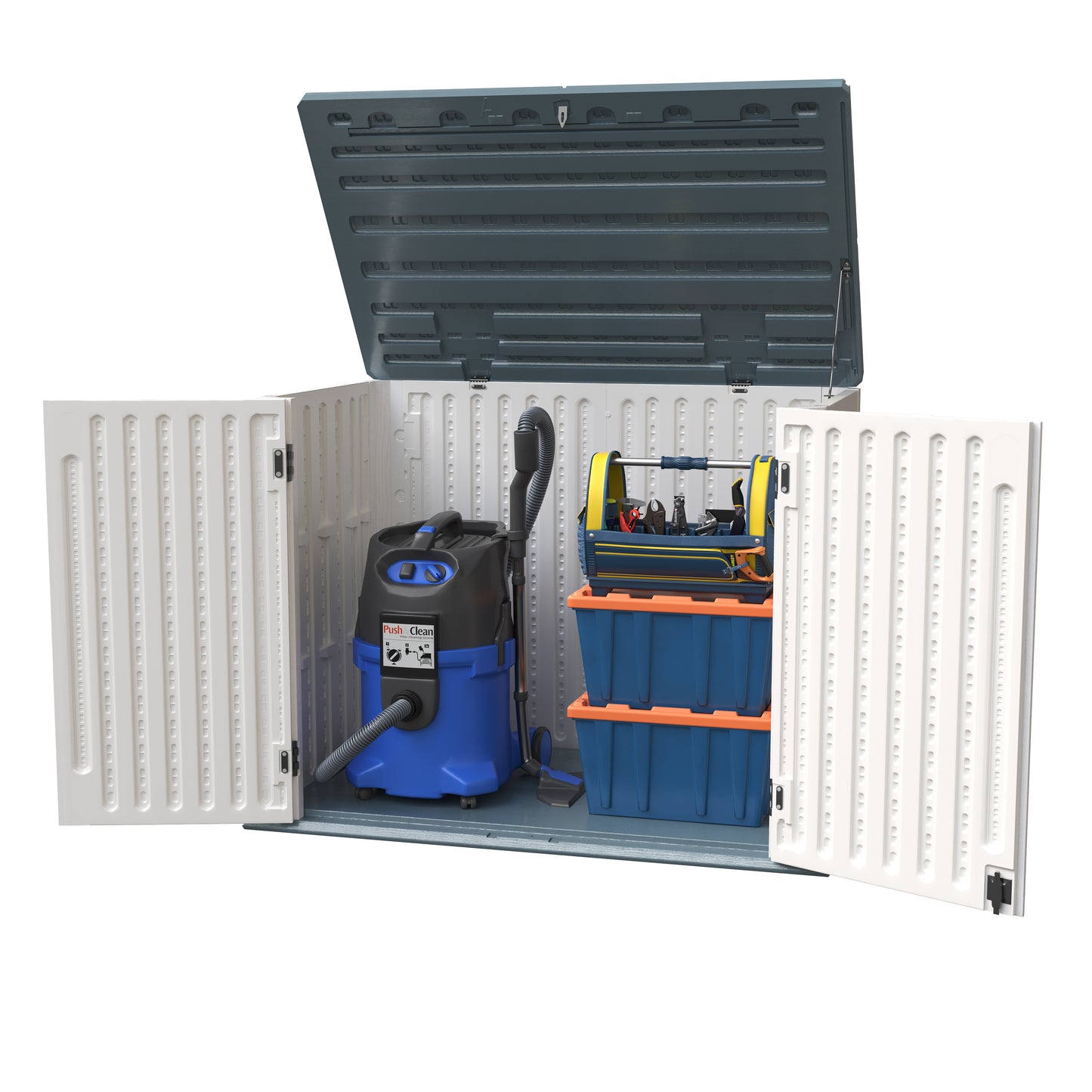 Amopatio Premium Resin 35 Cu Ft Outdoor Storage Shed, Horizontal Resin Trash Can Storage, Weather Resistance Outdoor Cabinet W/ Lock Shed for Garbage Cans, Garden Tools, Lawn Mowers,Patio,White