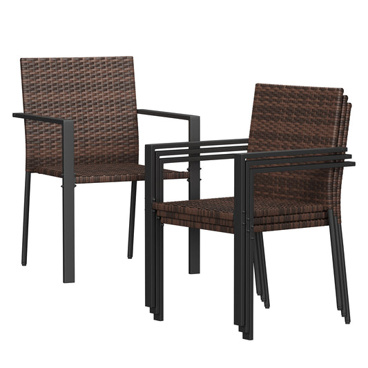 Amopatio Stackable Wicker Chairs, Patio Dining Chairs Set of 4, All-Weather Breathable Outdoor Dining Chair, Steel Frame, Armchair w/Armrests, for Garden, Porch, Deck, Poolside, Fire Pit, Brown