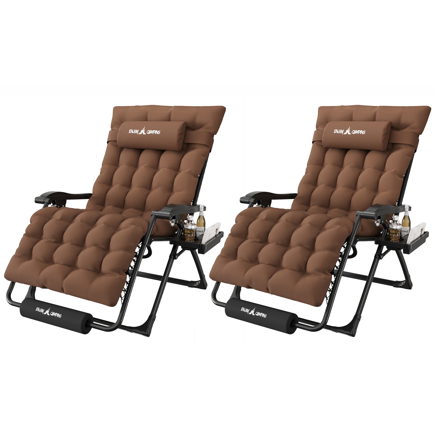 Amopatio Oversized Zero Gravity Chair Set of 2, 33''W Reclining Camping Lounge Chair Upgraded Lock and Footrest, Cup Holder, Removable Cushion & Headrest Folding Patio Recliner for Relexing