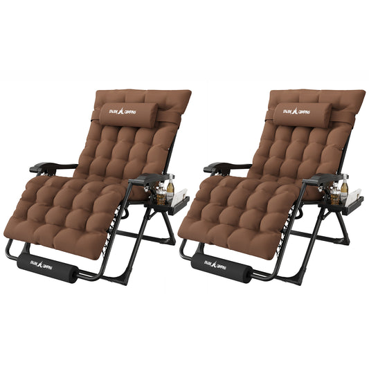 Amopatio Oversized Zero Gravity Chair Set of 2, 33''W Reclining Camping Lounge Chair Upgraded Lock and Footrest, Cup Holder, Removable Cushion & Headrest Folding Patio Recliner for Relexing