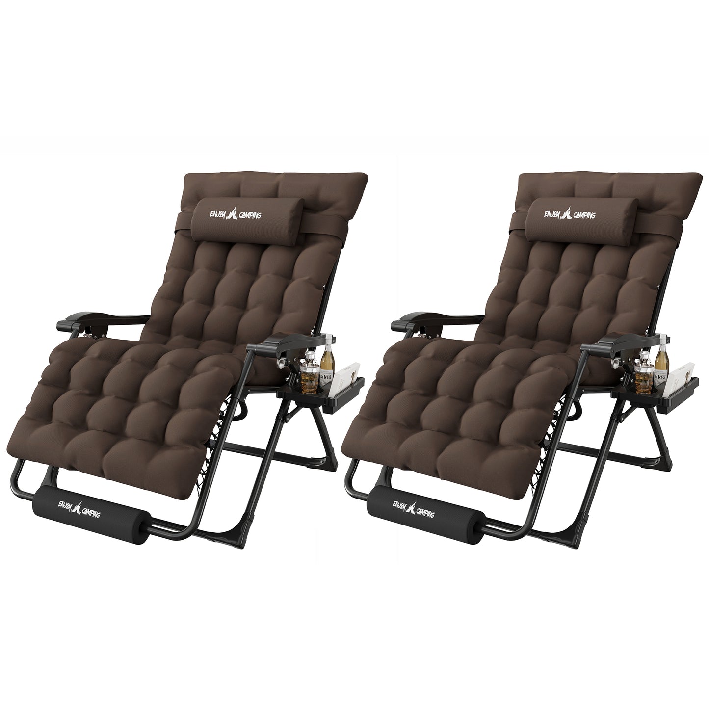 Amopatio Oversized Zero Gravity Chair Set of 2, 33''W Reclining Camping Lounge Chair Upgraded Lock and Footrest, Cup Holder, Removable Cushion & Headrest Folding Patio Recliner