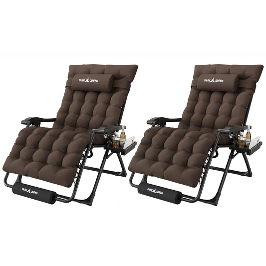 Amopatio Oversized Zero Gravity Chair Set of 2, 33''W Reclining Camping Lounge Chair Upgraded Lock and Footrest, Cup Holder, Removable Cushion & Headrest Folding Patio Recliner