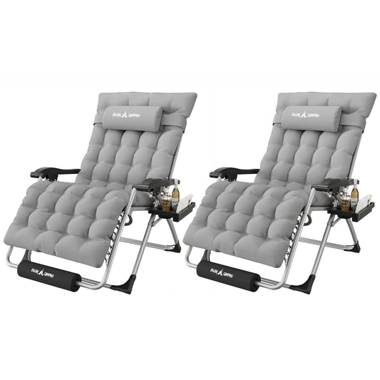 Amopatio Oversized Zero Gravity Chair Set of 2, 33in Reclining Camping Lounge Chair Upgraded Lock and Footrest, Cup Holder, Removable Cushion & Headrest Folding Patio Recliner for Indoor Outdoor