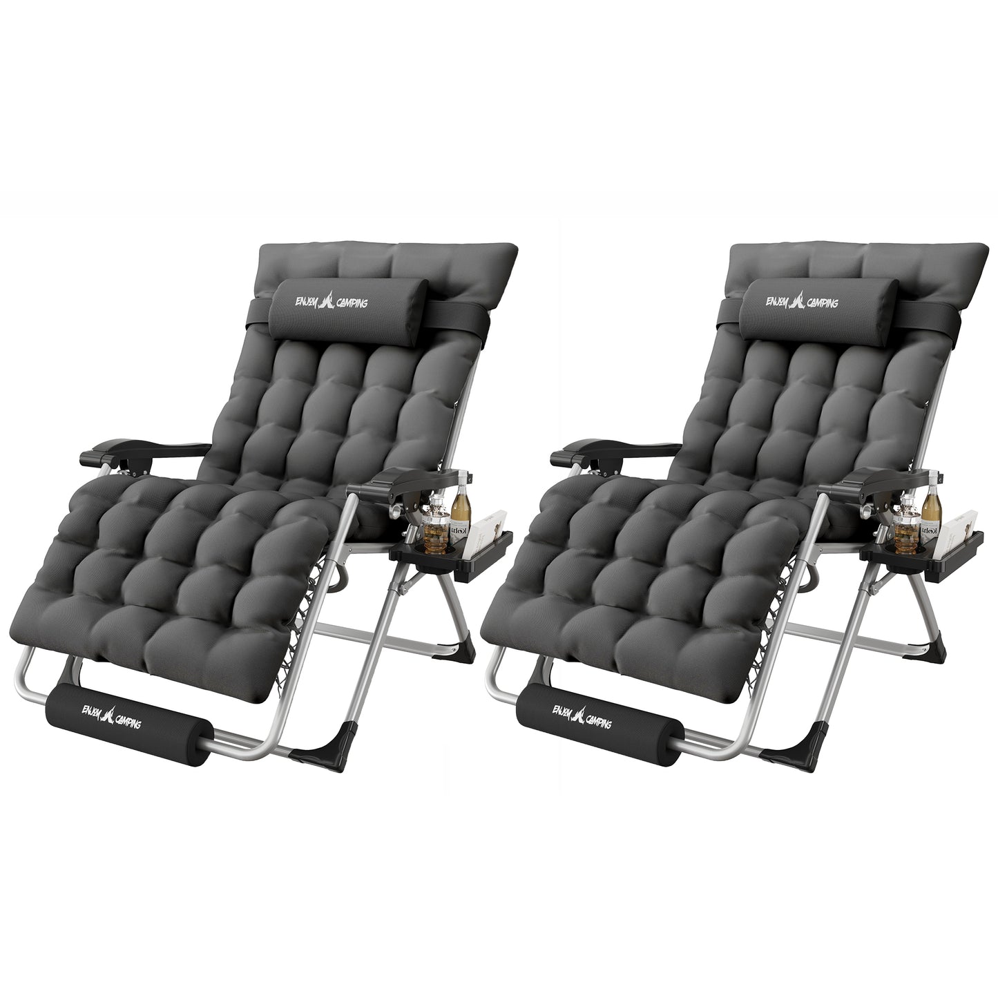 Amopatio Oversized Zero Gravity Chair Set of 2, Reclining Camping Lounge Chair Upgraded Lock and Footrest, Cup Holder, Removable Cushion & Headrest Folding Patio Recliner for Indoor Outdoor