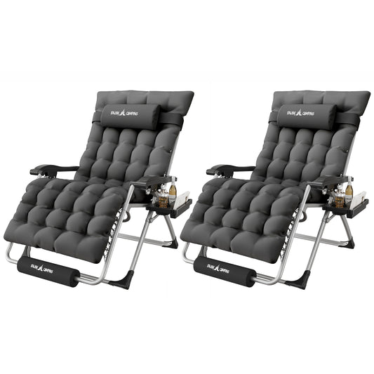 Amopatio Oversized Zero Gravity Chair Set of 2, Reclining Camping Lounge Chair Upgraded Lock and Footrest, Cup Holder, Removable Cushion & Headrest Folding Patio Recliner for Indoor Outdoor